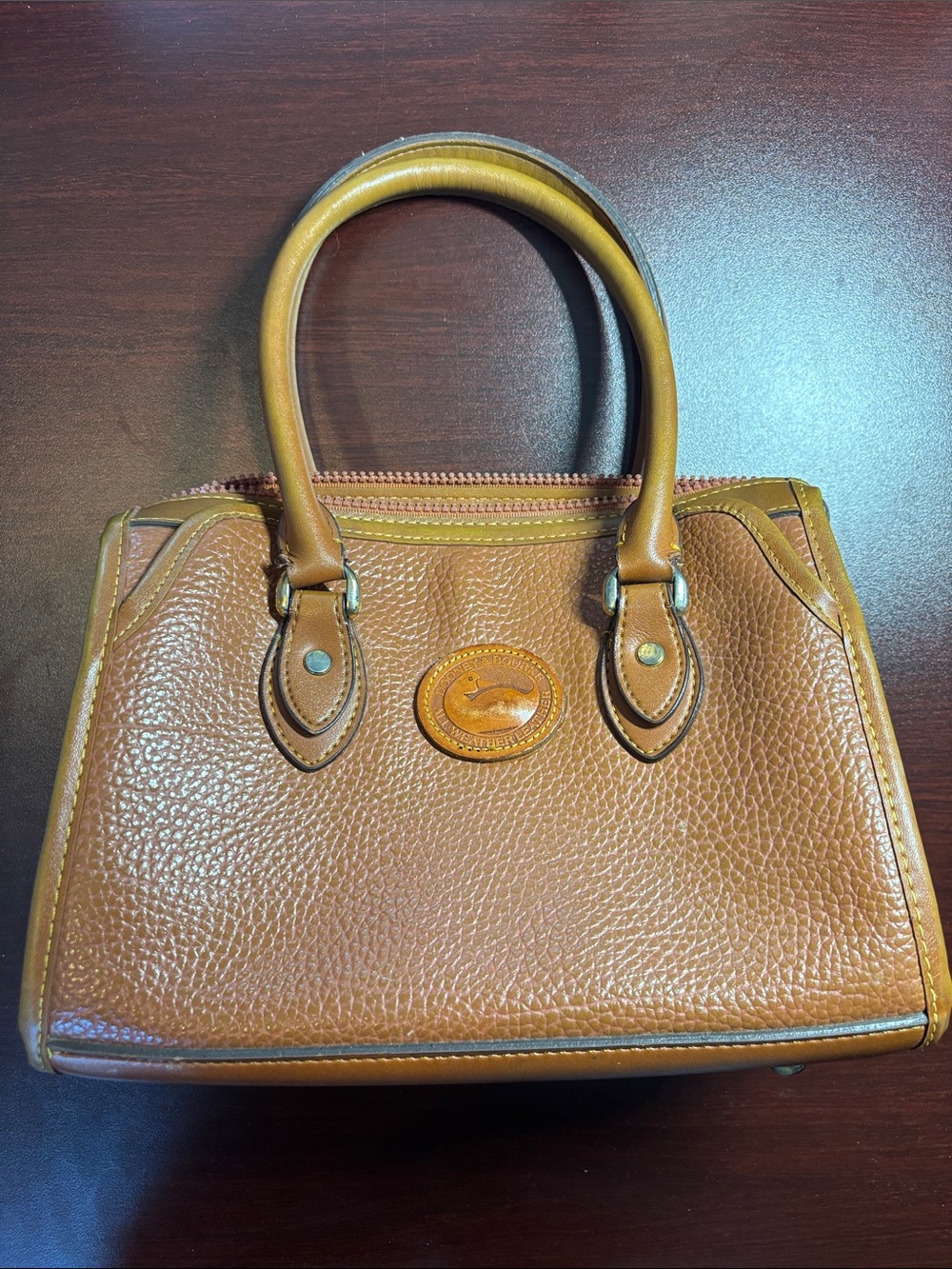 Dooney & Bourke All-weather Leather Tote Handbag in Tan vintage rare